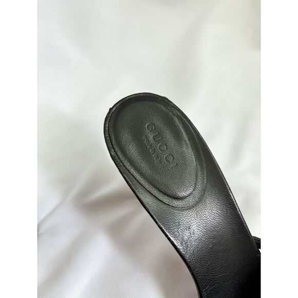 Vintage Authentic Gucci Mules Mid High Heel Canvas Black Leather Monogram 8.5B - Picture 10 of 10